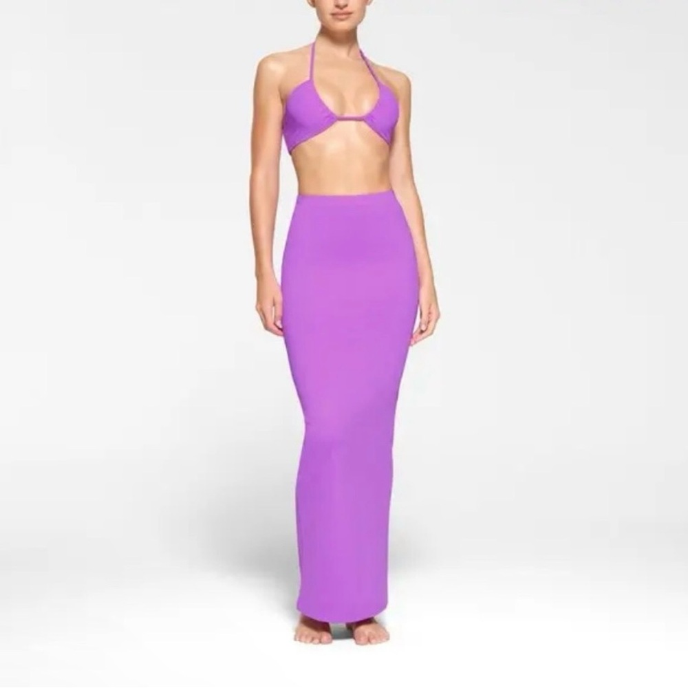 SKIMS NWT recycled swim cut out long tube skirt